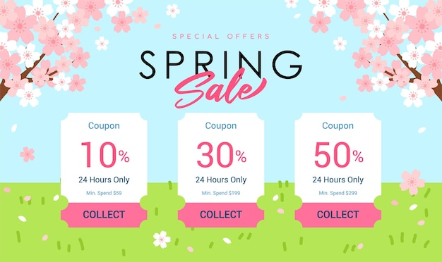 Spring Sale coupon template Cherry Blossoms background