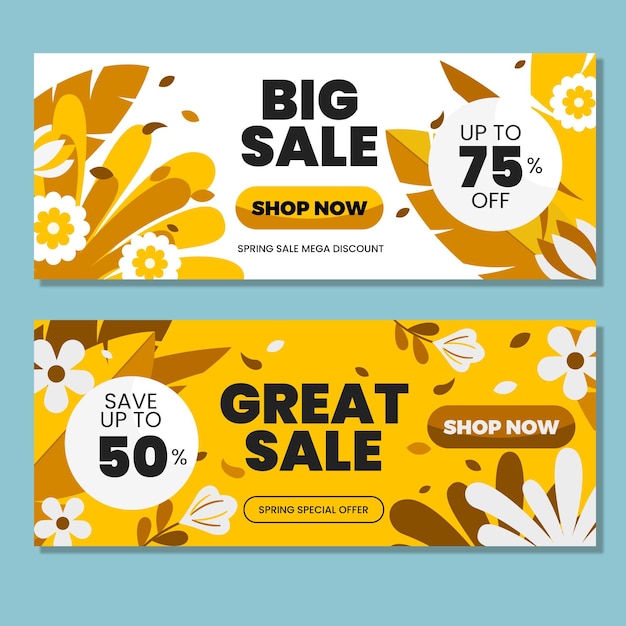 Spring sale floral and flower banners yellow