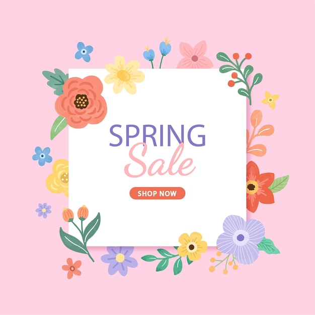 Spring Sale flowers discount background banner poster or flyer design for shop advertising