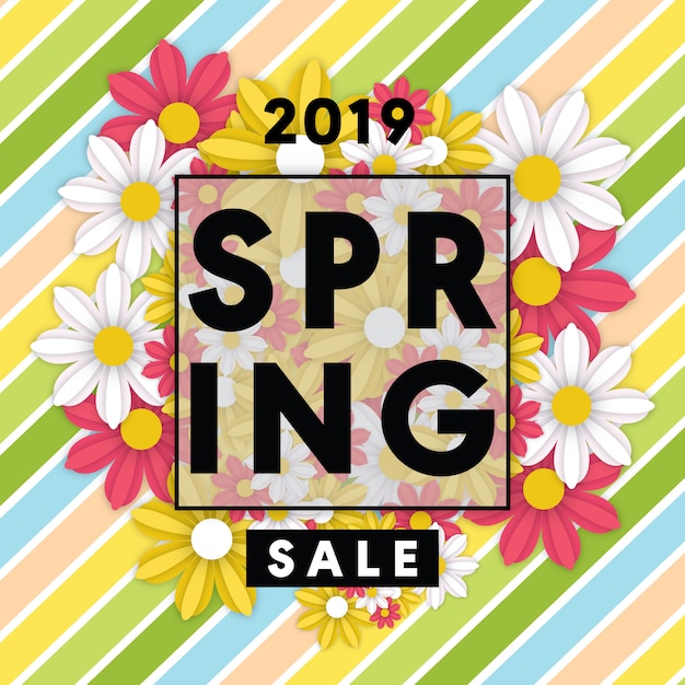 Spring sale flyer template with flowers and frame