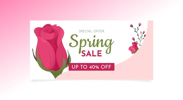 spring sale horizontal vector banner. hand-drawn