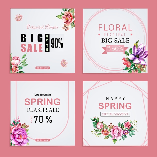 Spring sale social media posts pink collection template set