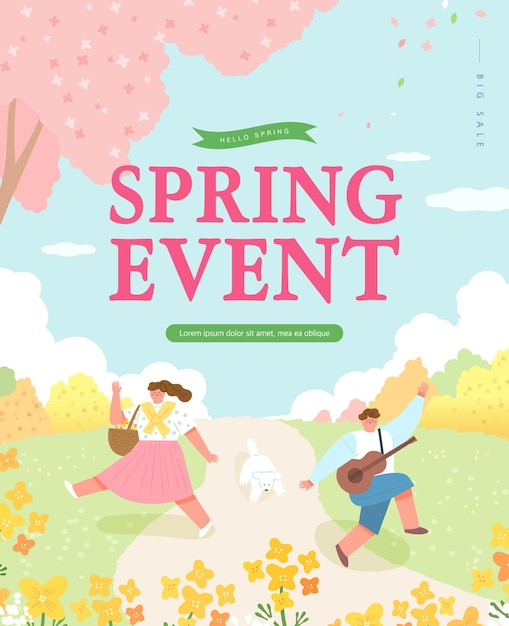 Spring sale template with beautiful flower Vector illustration Korean Translation spring shopping