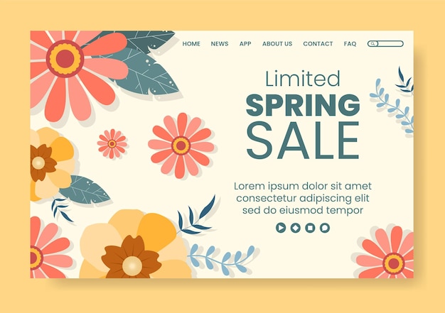 Vector spring sale with blossom flowers landing page template flat design illustration editable of square background for social media or greeting card