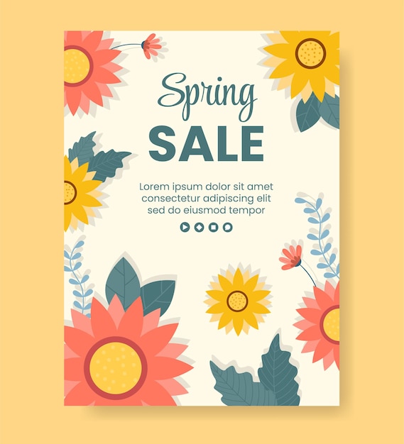 Spring Sale with Blossom Flowers Poster Template Flat Design Illustration Editable of Square Background for Social Media or Greeting Card