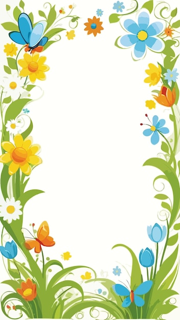 Vector spring scene with flowers and butterflies illustration cartoon drawing artwork vector