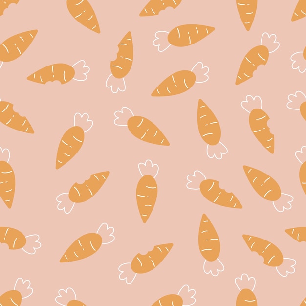 Spring seamless pattern with stylized carrots on pink background