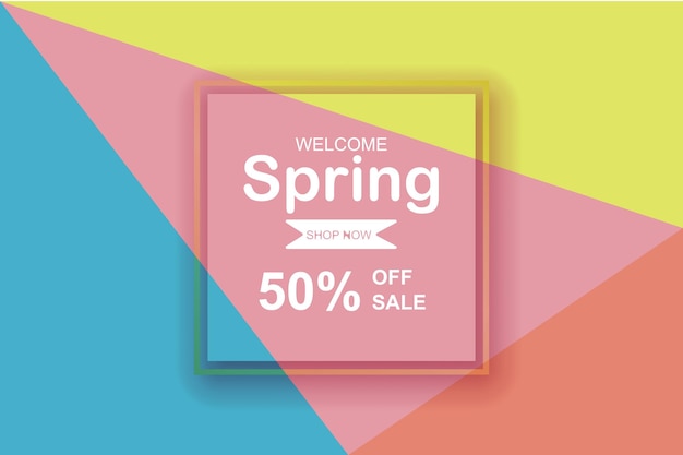 Spring season sale background with beautiful colorful.Creative design element paper cut and craft style for poster and template.Modern graphic frame minimal color.Holiday gift banner concept.vector