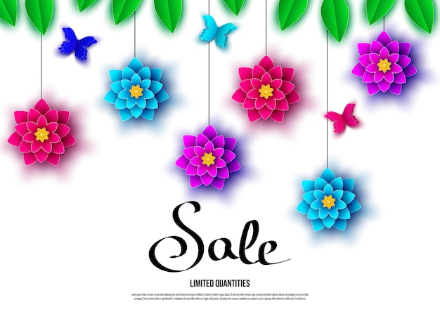 Spring season sale banner with flowers Clearance offer Floral colorful bright background Vector design elements for promotion offer fashion poster voucher greeting card