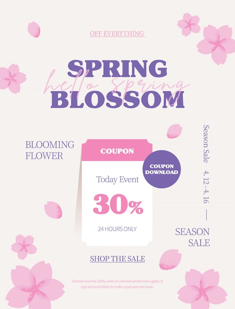 Spring season sale. Coupon web page of flower illustration. Flower frame vector illustration.