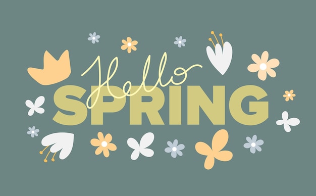 Spring set of letters and flowers banner Illustration in flat style