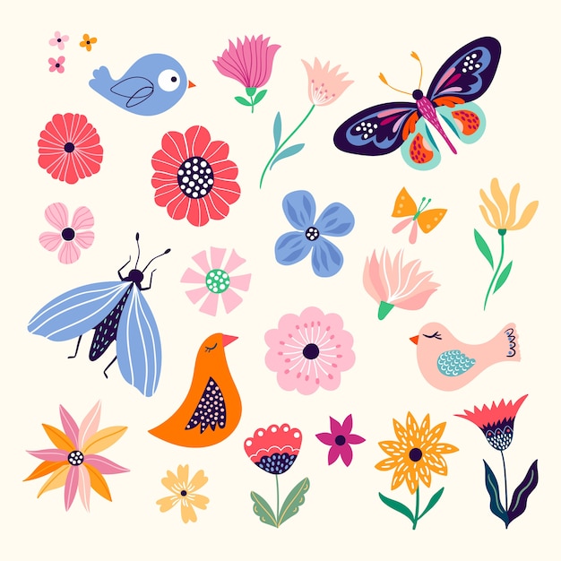 Spring/summer collection with seasonal elements, flowers, butterflies and birds