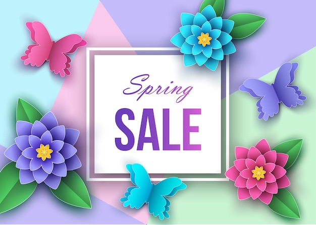 Spring or summer season sale banner with beautiful flowers