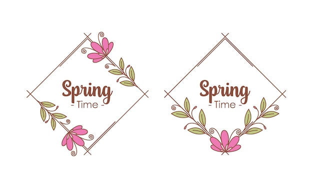 Spring Time Doodle Floral Frames with Fresh Flower Vintage Concept Vector