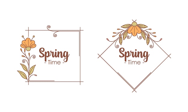 Spring Time Doodle Floral Frames with Fresh Flower Vintage Concept Vector