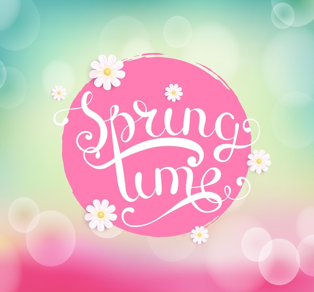 Spring time with flower. Typographical Background vector illustration.