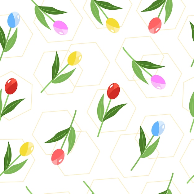 Spring tulips of different colors Plant flower pattern Seamless pattern