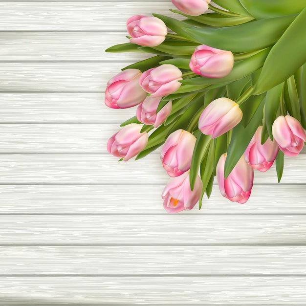 Spring tulips on wooden for design.