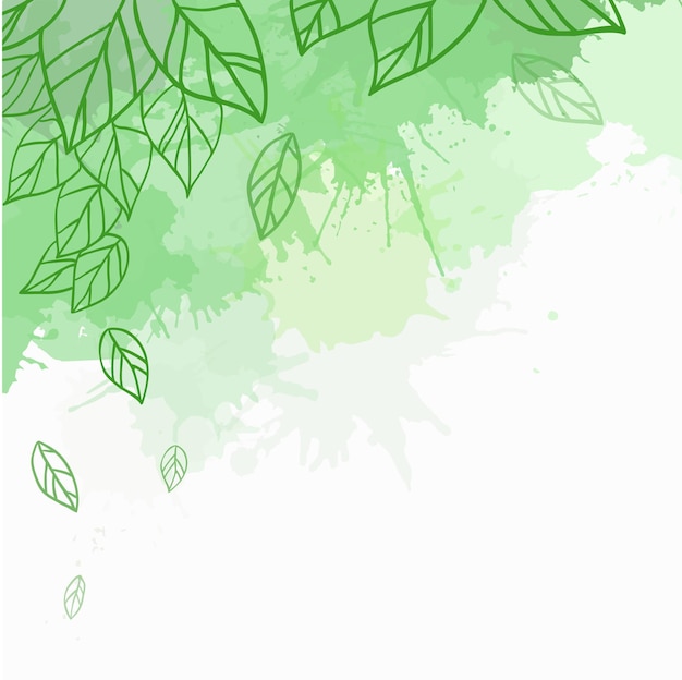 Spring vector card with doodle leaves and green blobs for postcard flyers brochures and your busin