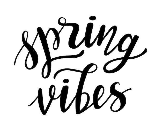 Spring vibes hand drawn lettering vector