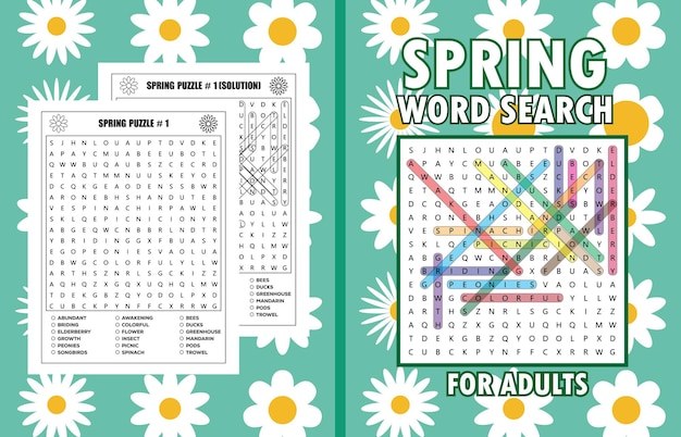 Spring Word Search Cover for Adults