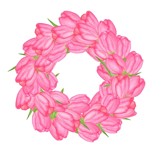 Spring wreath of tulips in watercolor