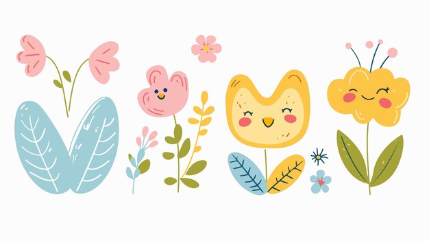 Vector springtime playful cute childlike designs in neutral tones