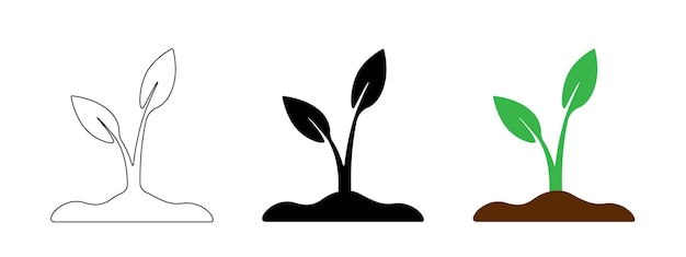 Sprout leaf plant growth icon set illustration