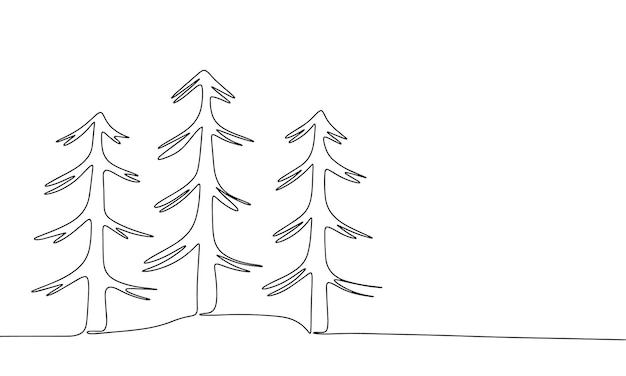 Spruce tree one line continuous Christmas winter forest concept banner Line art outline vector