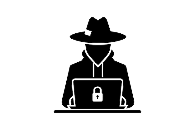 Vector spy agent searching on a laptop hacker silhouette