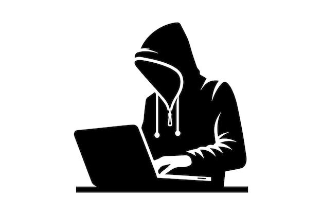 Vector spy agent searching on a laptop hacker silhouette