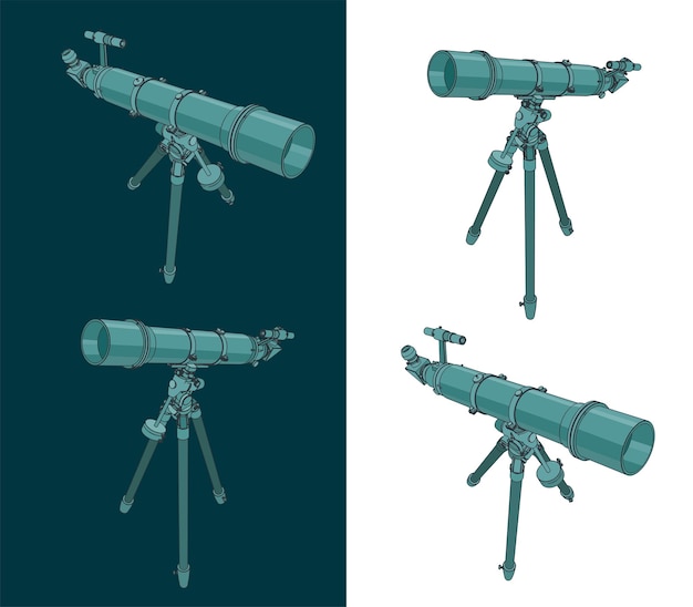 Spyglass on a tripod color illustrations