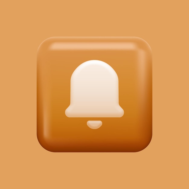 Square Alarm or Notification Icon. Orange colorful 3D Bell. Vector illustration