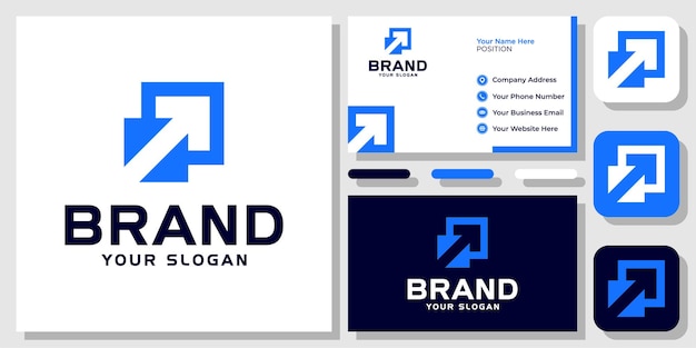 Square Arrow Box Forward Up Success Growth Finance Modern Logo Design with Business Card Template