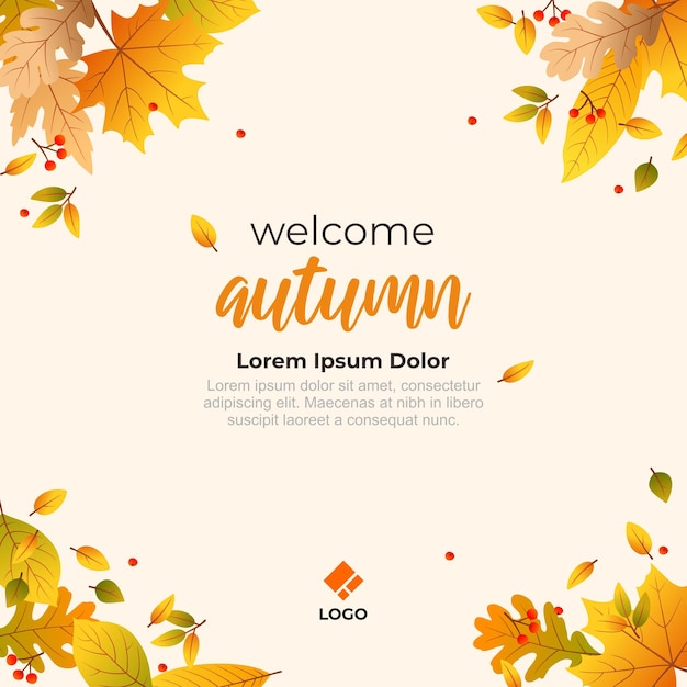 Square autumn leaf greeting social media banner post template