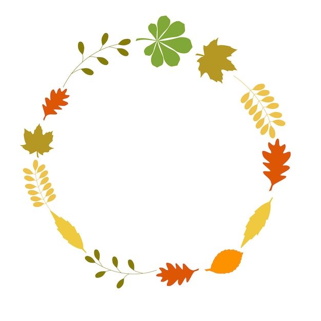 Square background for text with autumn leaves. Circle copy space with fall leaves, Oak, Marple