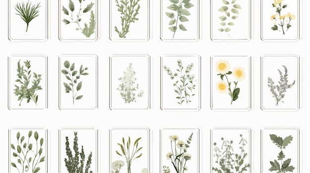 Vector square backgrounds with wild herbs frames botanical design