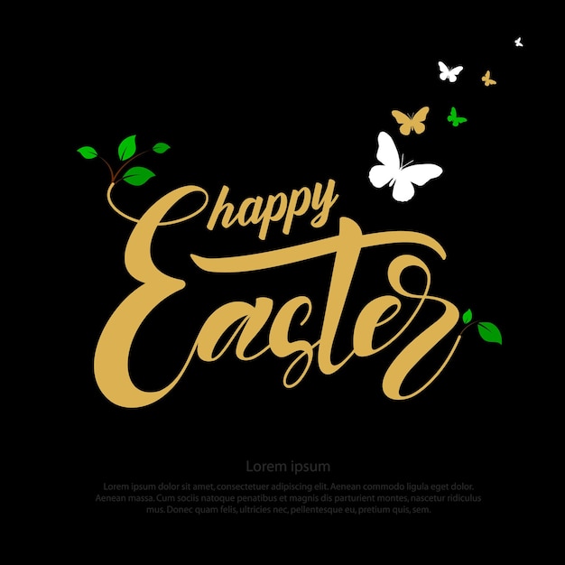 Square banner Happy Easter on a black background. Vector illustration