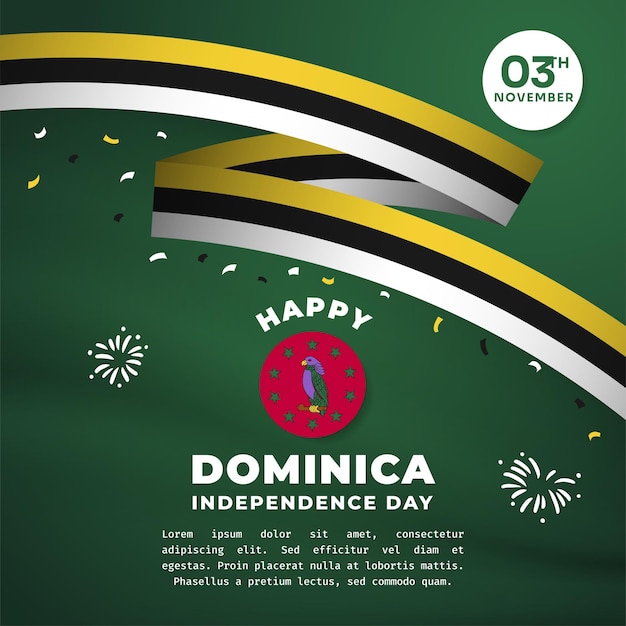 Square Banner illustration of Dominica independence day celebration Waving flag and hands clenched Vector illustration