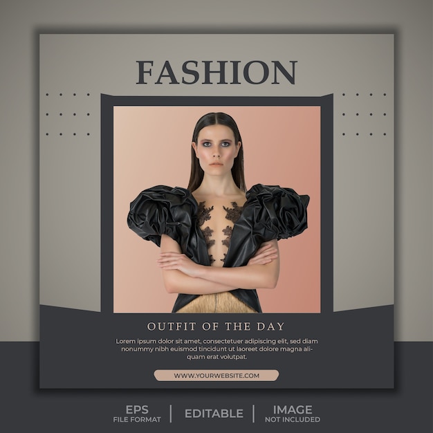 Square banner template for social media, unique design template with beautiful fashion model elegant black