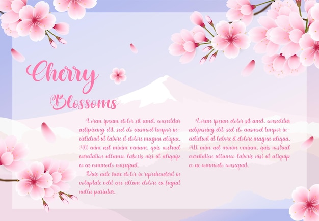 Square cherry blossom template greeting card background