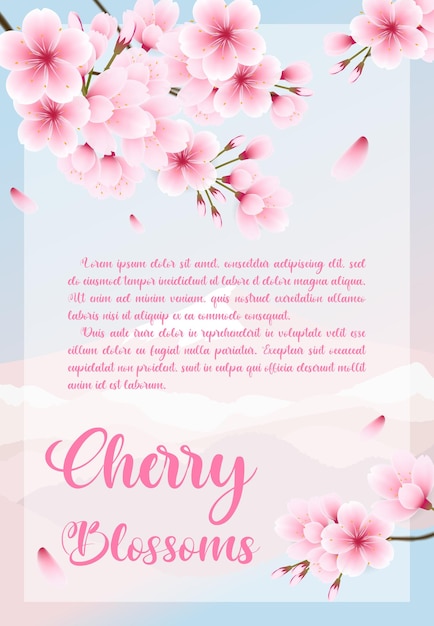 Square cherry blossom template greeting card background