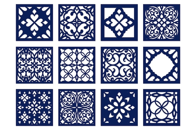 Square coasters laser cut design set templates cutout patterned panels