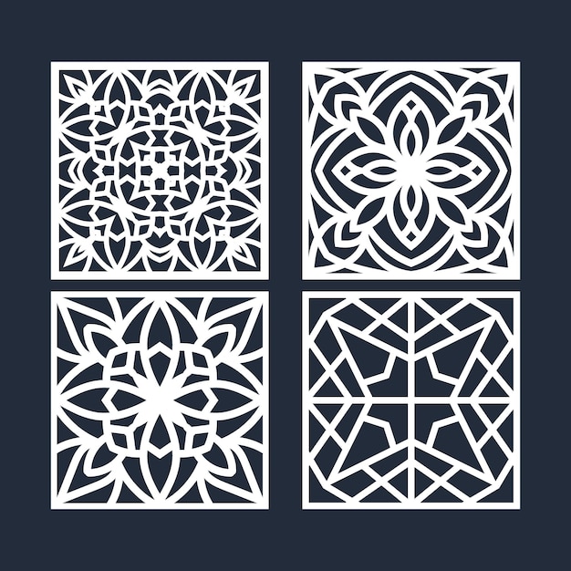 Square coasters laser cut design set templates cutout patterned panels