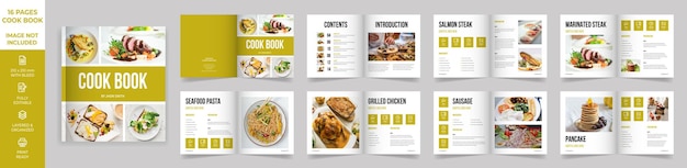 Vector square cookbook layout template with green accents simple style modern design recipe book layout