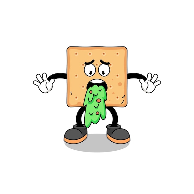 Square cracker mascot cartoon vomiting