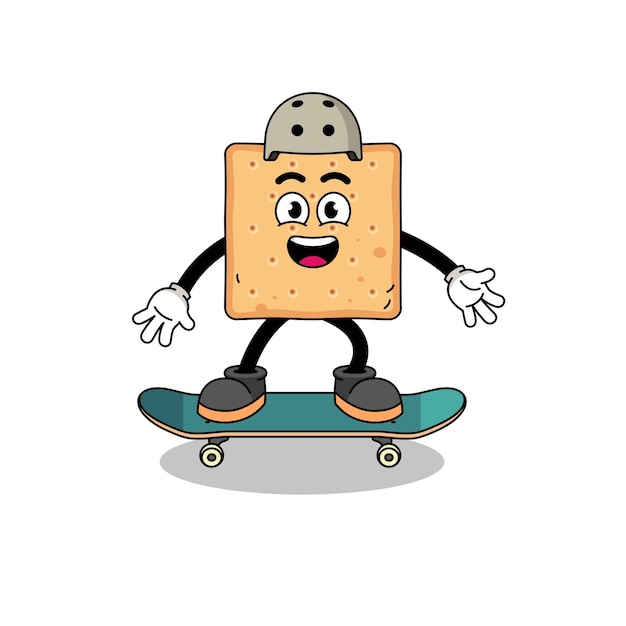 Square cracker mascot playing a skateboard