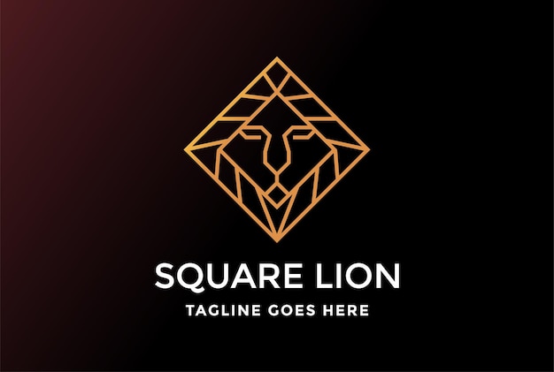 Square Diamond Lion Tiger Head Line Outline Monogram Logo Design Vector