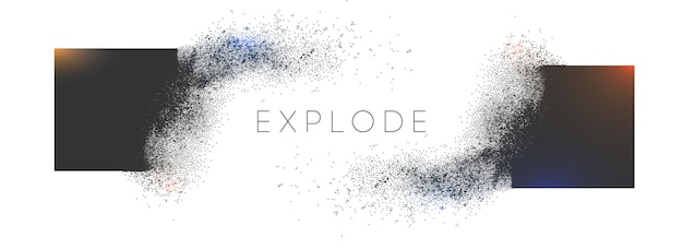 Square explosion with abstract burst. Vector particles of black shape broken debris. 3d square energy background. Futuristic cube geometric illustration. Vector explosion cloud with mist.