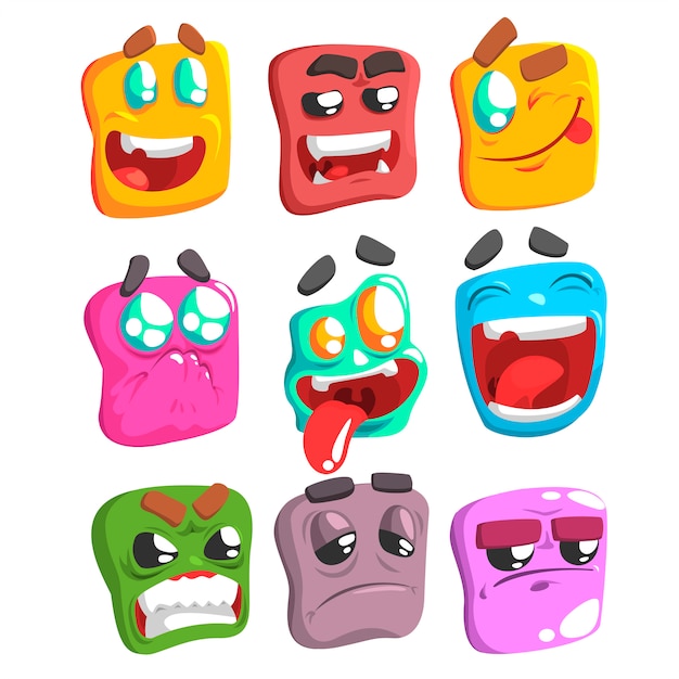 Square Face Colorful Emoji Set